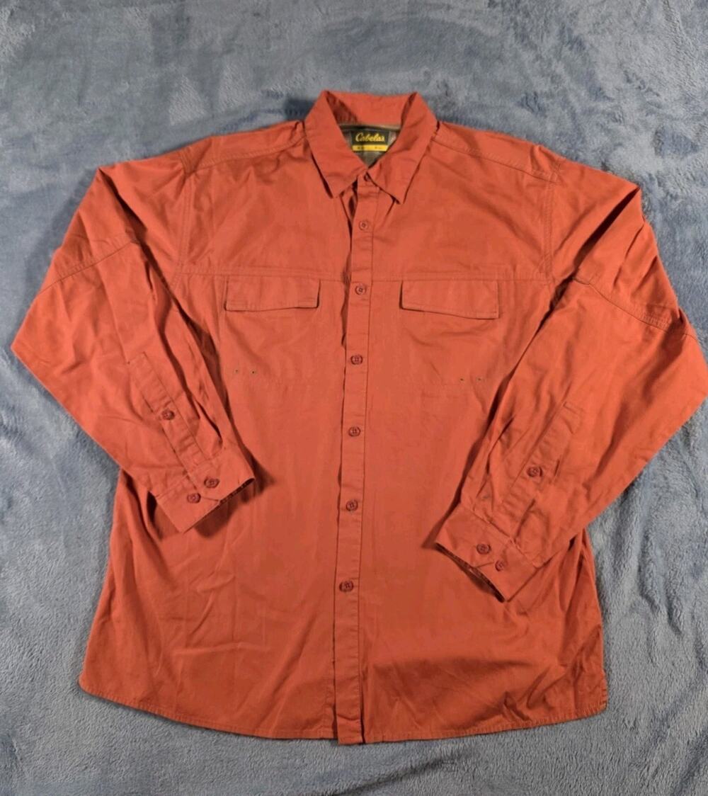 Cabelas Fishing Hiking Shirt Mens M Orange Vented Fishing Long or Short Sleeves